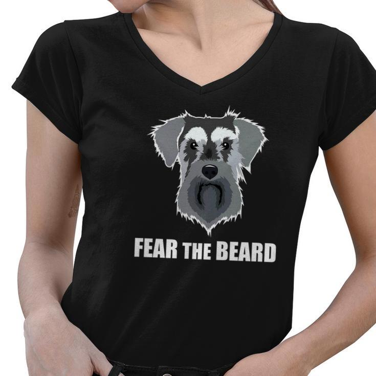 Dog Meme Fear The Beard Mini Schnauzer Dog Women V-Neck T-Shirt