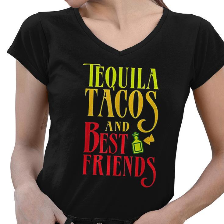 Funny Taco Gift Retro Taco Tequila Tacos And Best Friend Women V-Neck T-Shirt