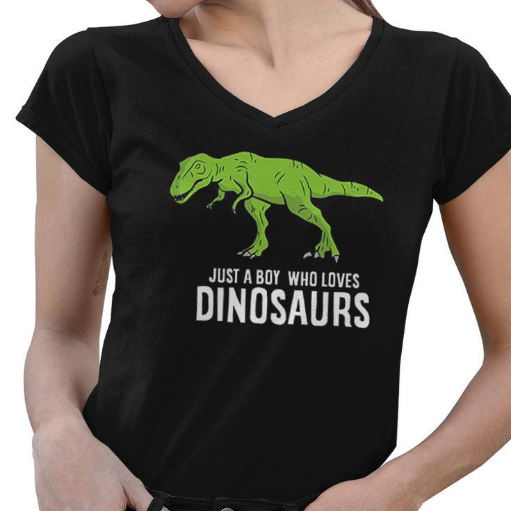 Just A Boy Who Loves Dinosaurs Cute Dinosaur Women V-Neck T-Shirt