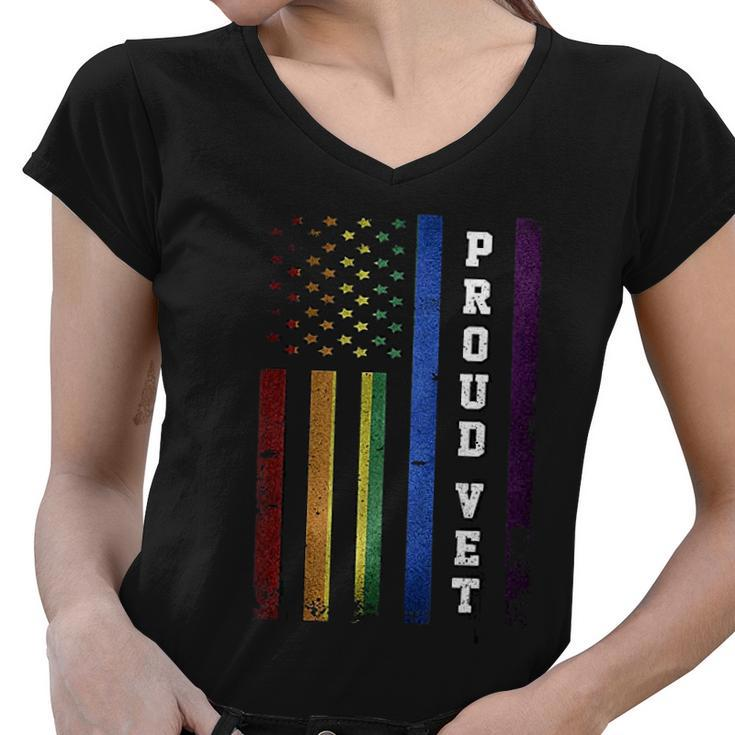 Lgbt Military Soldier Pride Proud Veteran Rainbow Usa Flag Women V-Neck T-Shirt
