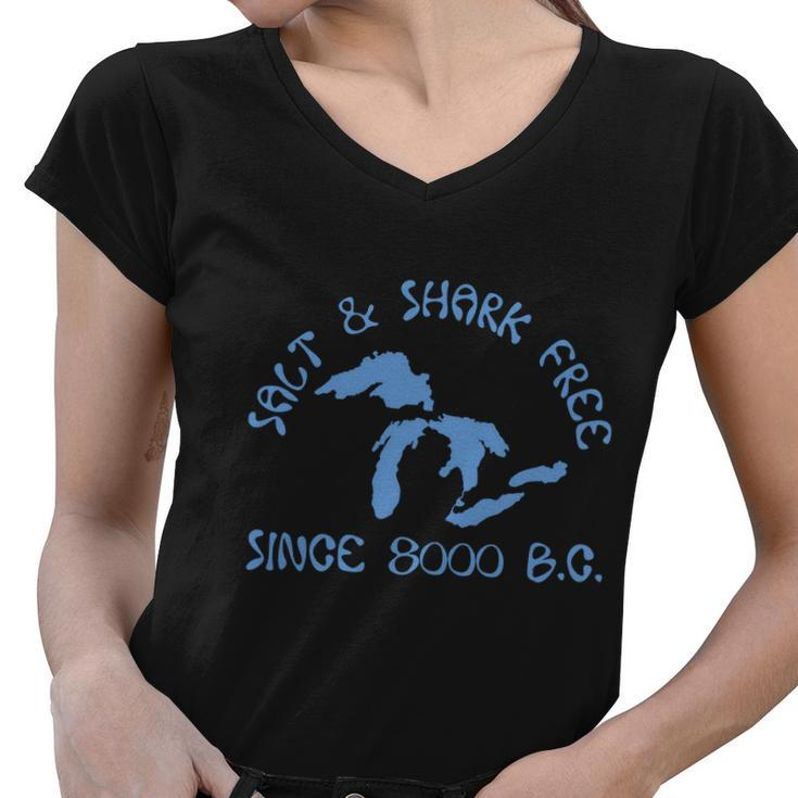 Michigan Salt And Shark Free Great Lakes T Shirt Women V-Neck T-Shirt