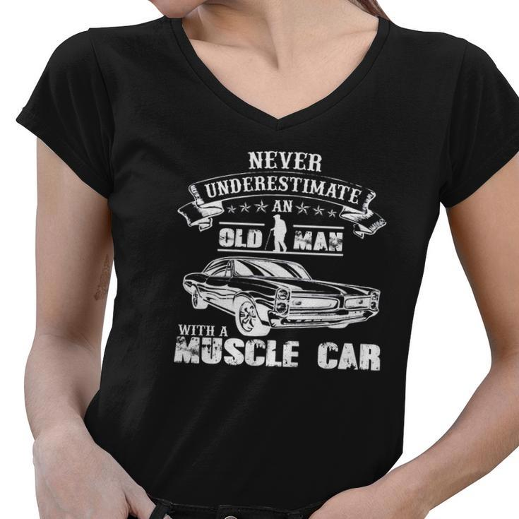 Old Man With A Muscle Car Women V-Neck T-Shirt