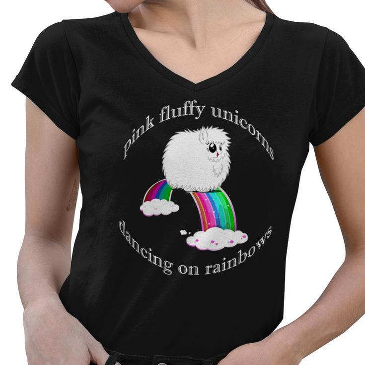 Pfudor T Shirt - Pink Fluffy Unicorns Dancing On Rainbows Women V-Neck T-Shirt