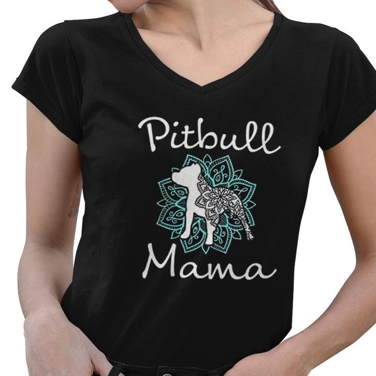 Pitbull Mama Mandala Cute Pit Bull Dog Gift Women V-Neck T-Shirt