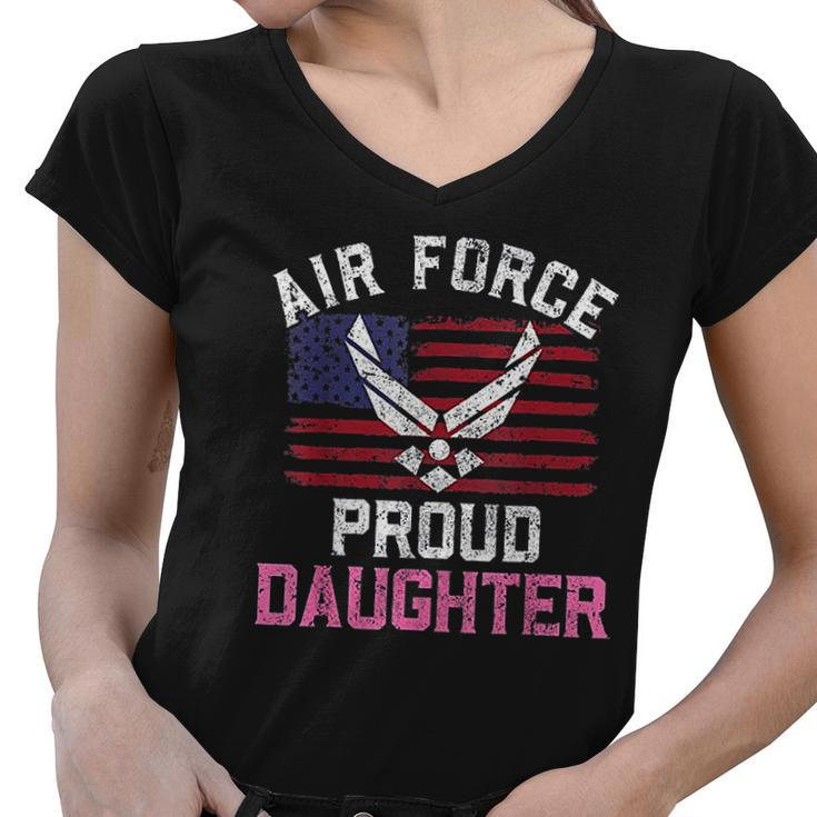 Proud Air Force Daughter American Flag Veteran Gift Women V-Neck T-Shirt