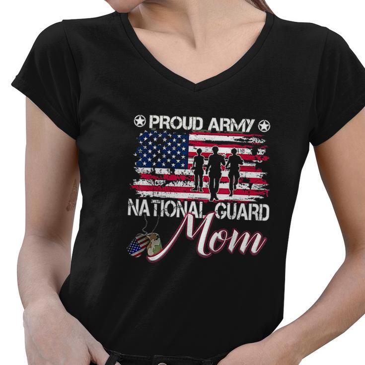 Proud Army National Guard Mom American Flag Women V-Neck T-Shirt