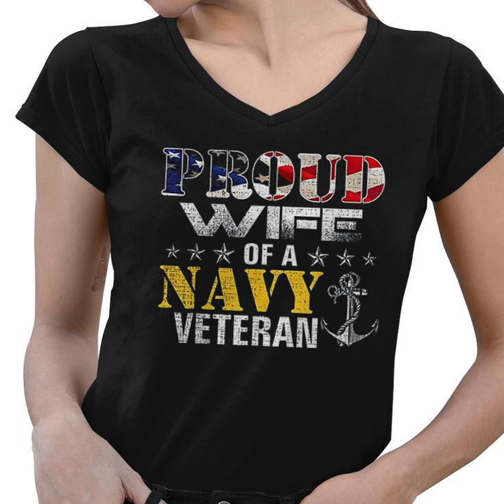 Proud Wife Of A Navy Veteran American Flag Military Gift Women V-Neck T-Shirt