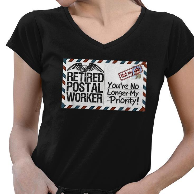 Retired Postal Worker No Longer My Priority Retirement Gift V2 Women V-Neck T-Shirt