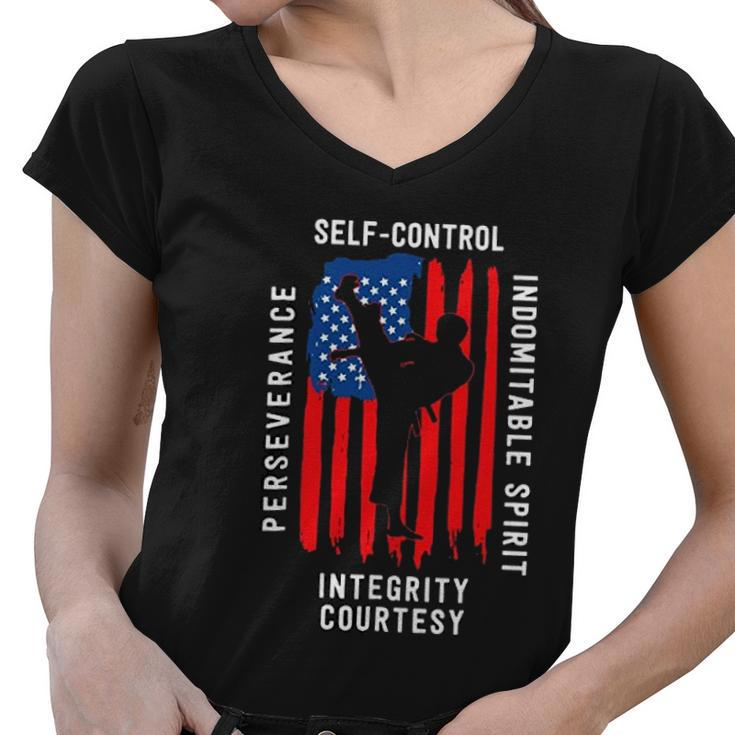 Taekwondo Self Control Indomitable Spirit Intergrity Courtesy Perseverance Women V-Neck T-Shirt