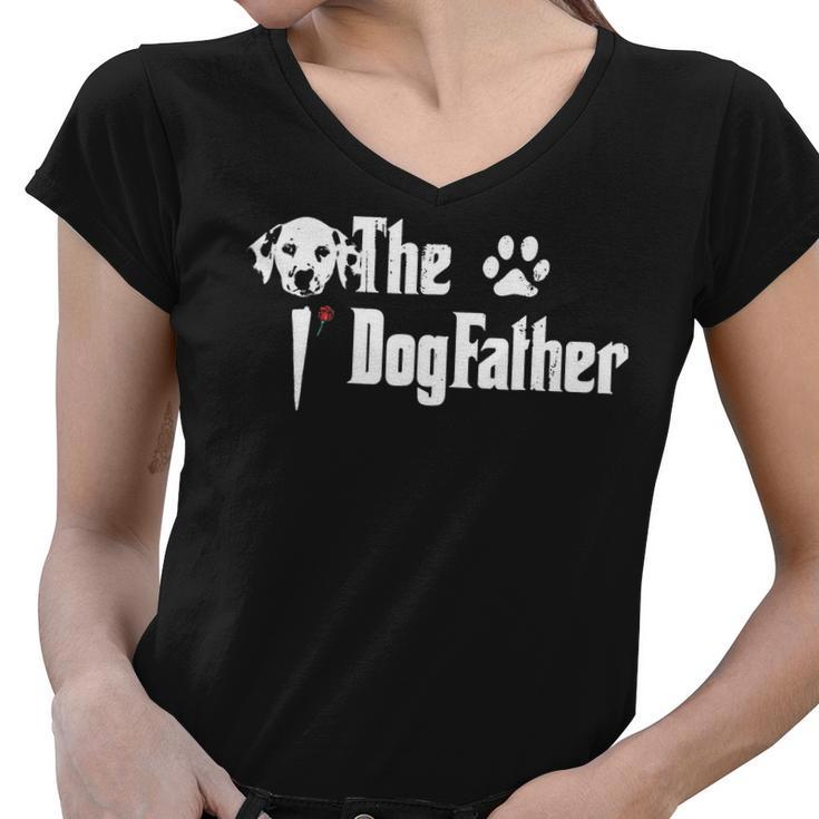 The Dogfather Dalmatian Dog Dad Father Day Gift Women V-Neck T-Shirt