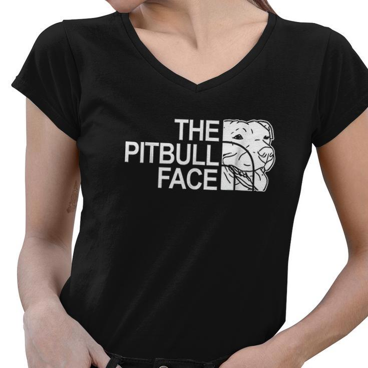 The Pitbull Face Funny Dog Pitbull Women V-Neck T-Shirt