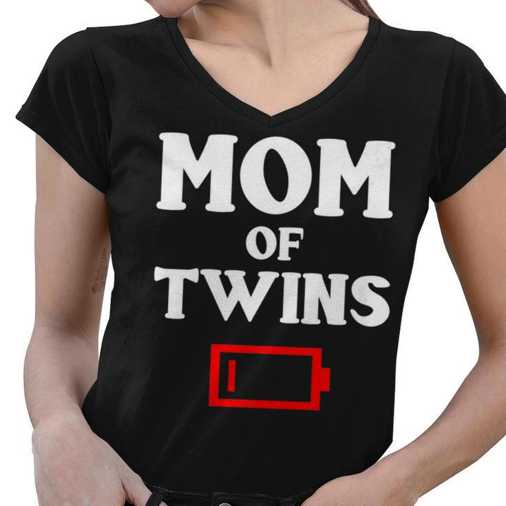 Tired Mom Of Twins Mother Funny Low Battery Mommy Mum Women V-Neck T-Shirt
