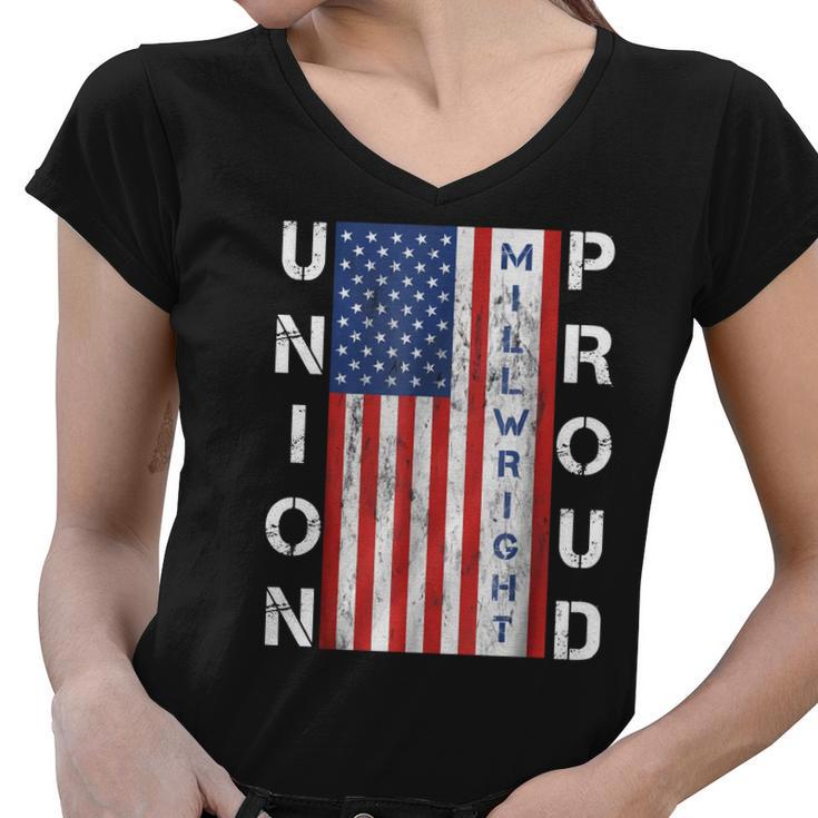 Union Proud American Flag Millwright Women V-Neck T-Shirt