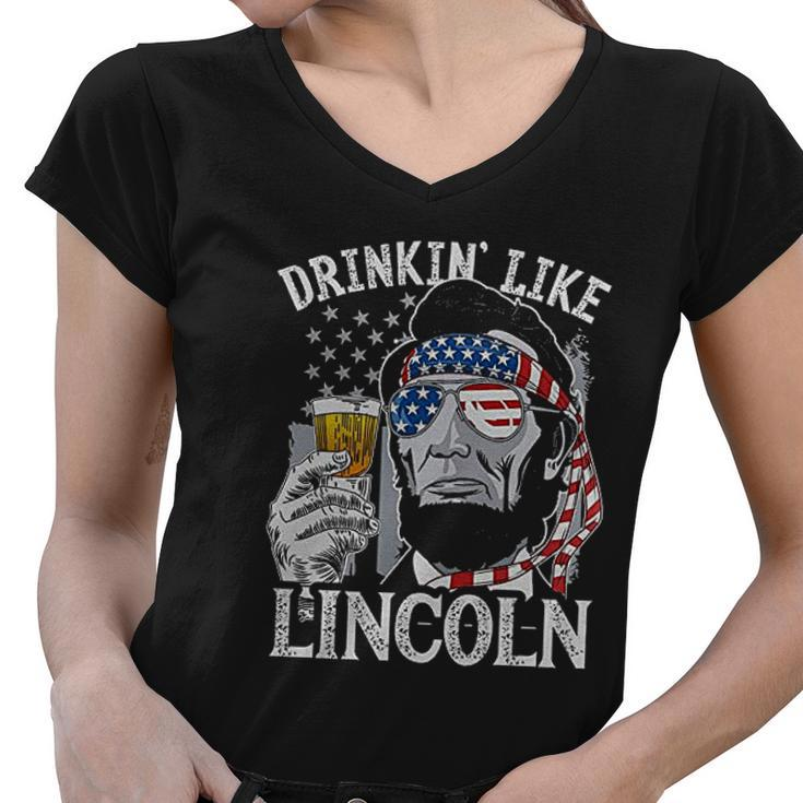 Us Flag Patriotic Military Army Drinkin Like Lincoln Women V-Neck T-Shirt