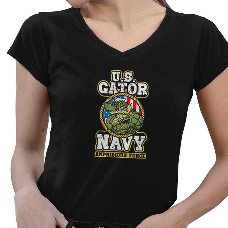 Us Gator Navy Amphibious Force Women V-Neck T-Shirt