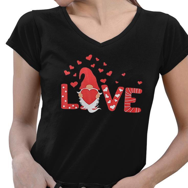 Valentines Day Gnomes Love Heart Graphic Lover Gift Couple Women V-Neck T-Shirt