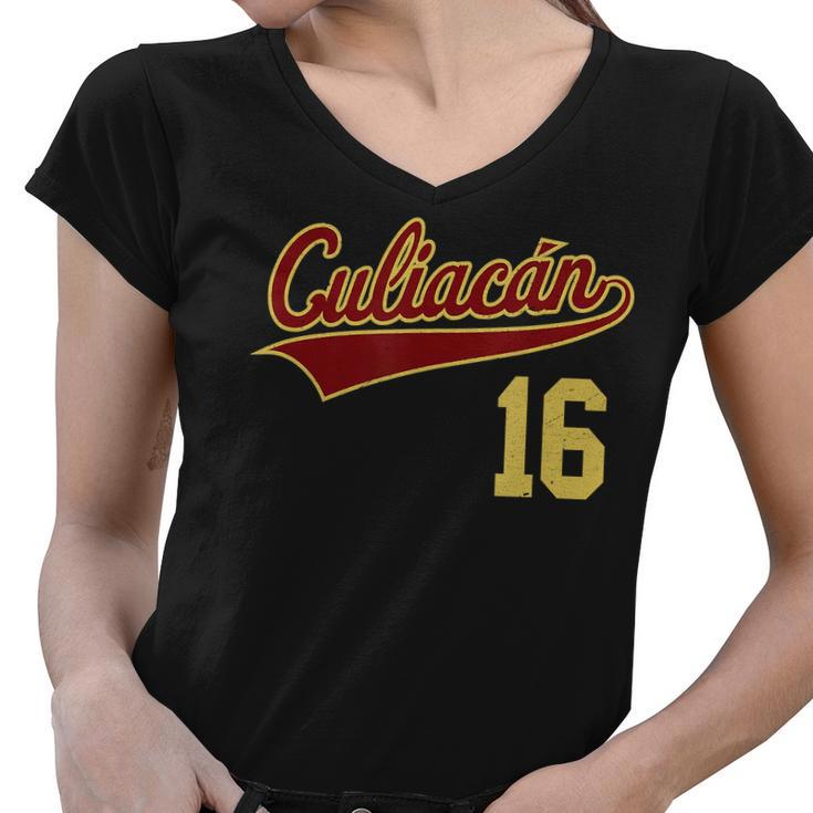 Vintage Culiacan Number 16 Sports Player Women V-Neck T-Shirt