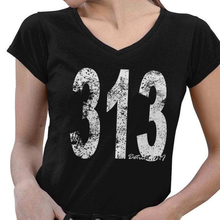 Vintage Detroit Area Code 313 Women V-Neck T-Shirt
