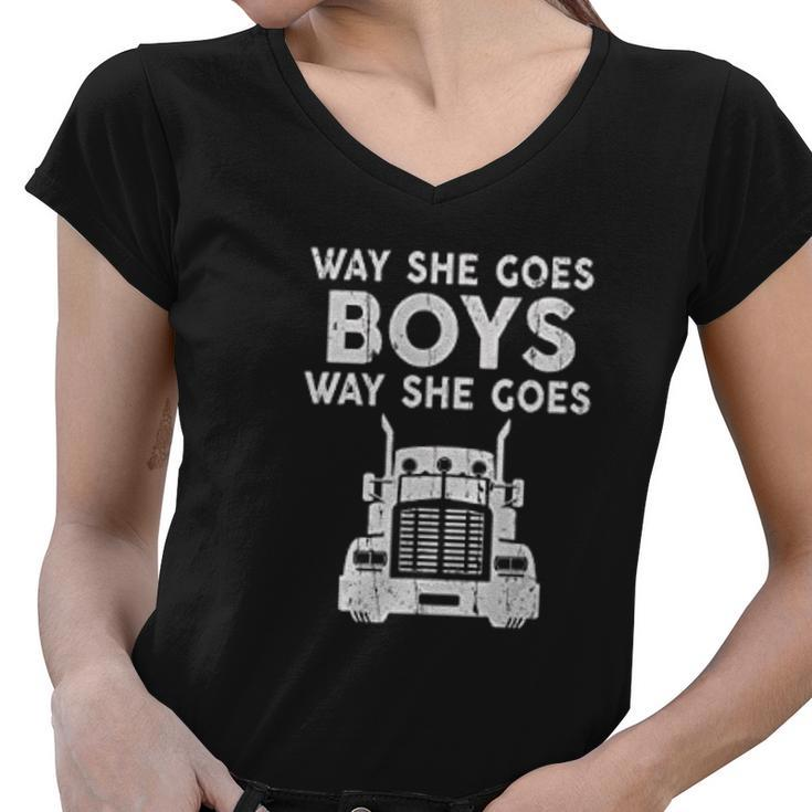 Way She Goes Boys Way She Goes Truck Trucker Women V-Neck T-Shirt