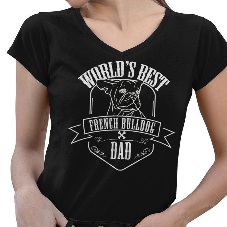 Worlds Best French Bulldog Dad Graphic Frenchie Dog Women V-Neck T-Shirt