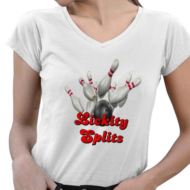 Brown Bowling Team Lickity Splits T-Shirts Women V-Neck T-Shirt