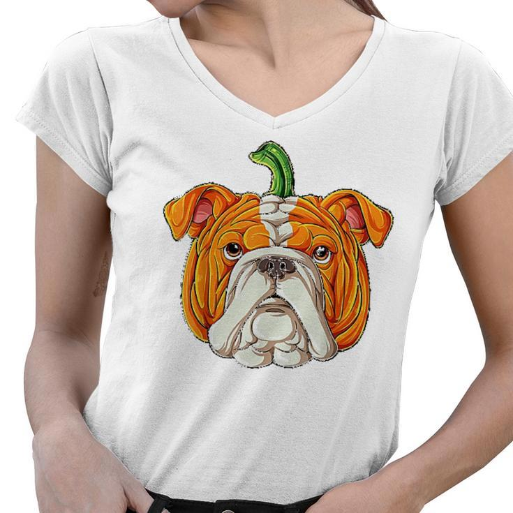 English Bulldog Pumpkin Women V-Neck T-Shirt
