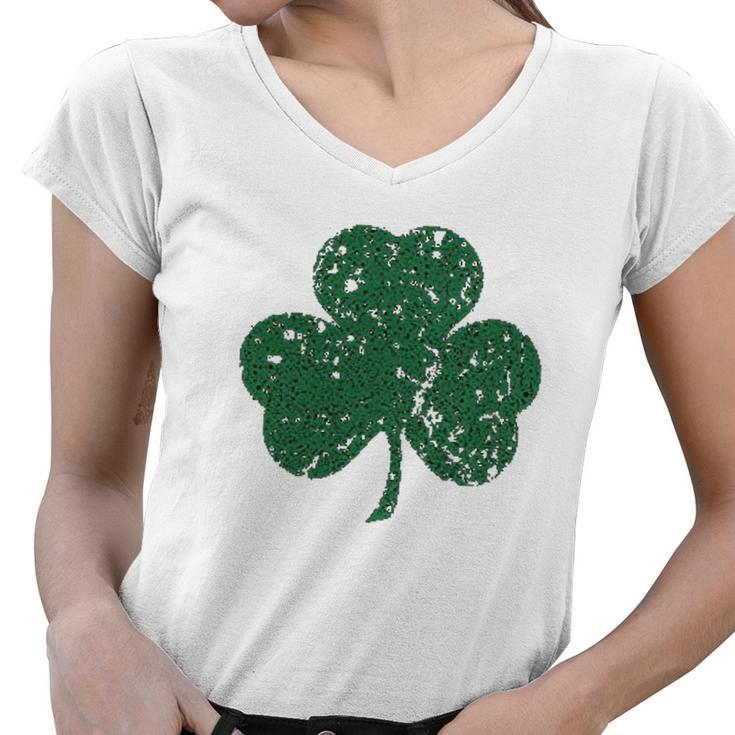 Faded Shamrock Lucky Clover St Patricks Day Women V-Neck T-Shirt