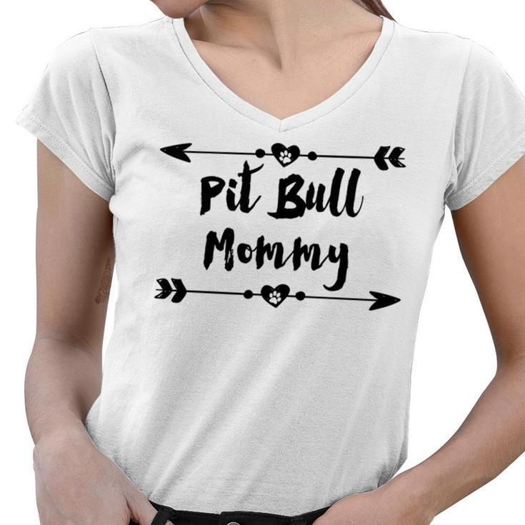 Pit Bull Mommy With Heart And Arrows Women V-Neck T-Shirt