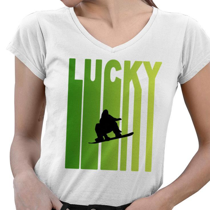 St Patricks Day Lucky Snowboarding Funny Sport Lovers Gift Women V-Neck T-Shirt