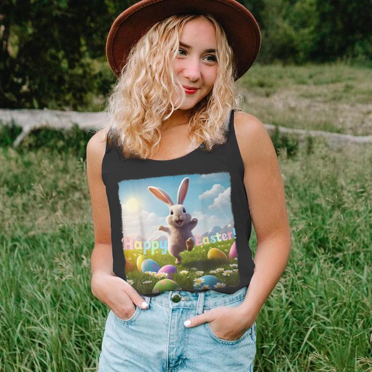 Happy Easter Bunny Hopping Over Colored Eggs Unisex Tank Top