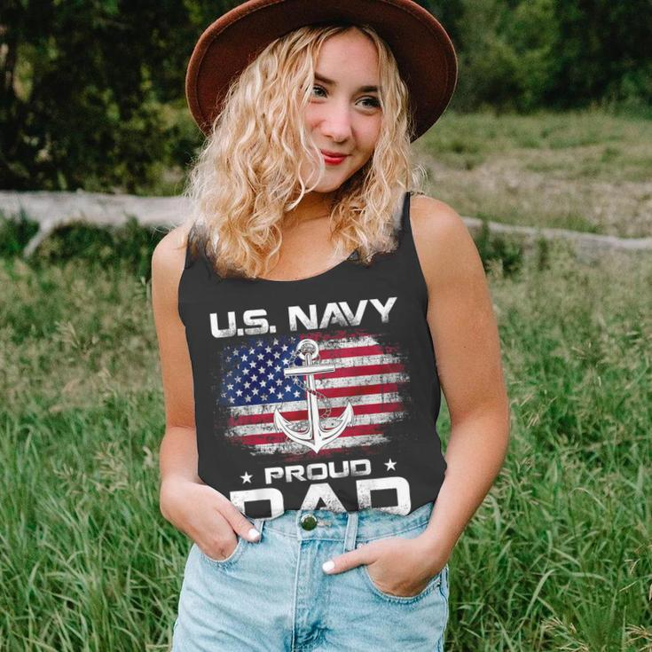 US Navy Proud Dad With American Flag Gift Veteran Day Unisex Tank Top