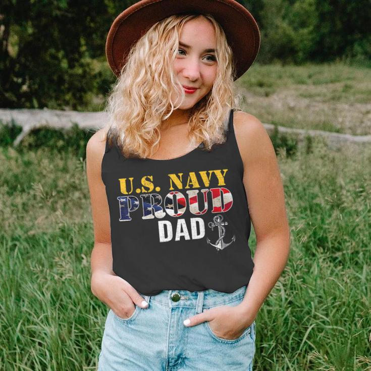 Vintage Navy Proud Dad With US American Flag Gift Unisex Tank Top
