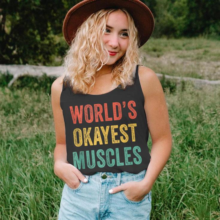 Worlds Okayest Muscles Gym Fathers Day Dad Vintage Retro Unisex Tank Top