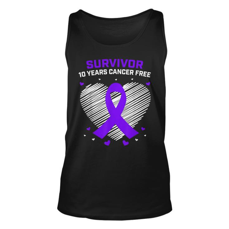 10 Years Cancer Free Purple Pancreatic Cancer Survivor Gifts  Unisex Tank Top