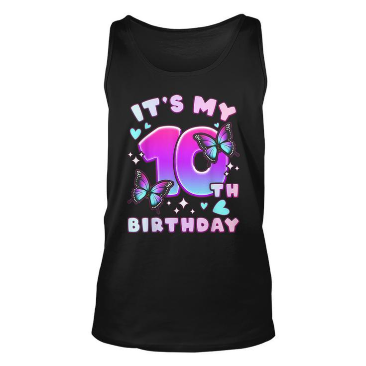 10Th Birthday Girl 10 Years Butterflies And Number 10  Unisex Tank Top