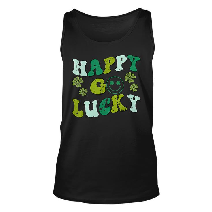St Patricks Day Happy Go Lucky Shamrock Irish Retro Groovy  Unisex Tank Top