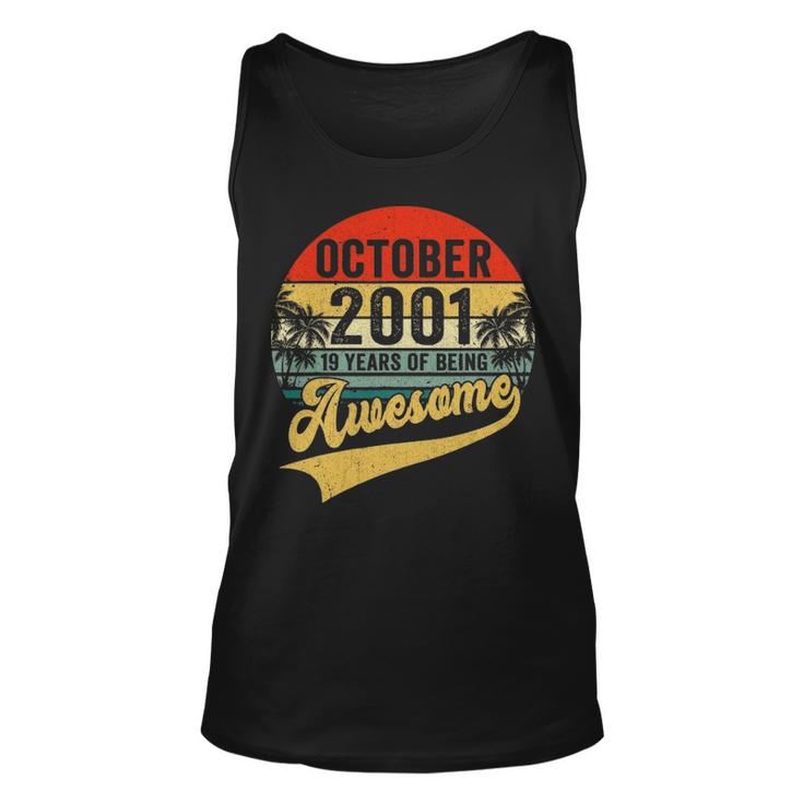 Vintage Retro October 2001 19Th Birthday Gifts 19 Years Old Unisex Tank Top