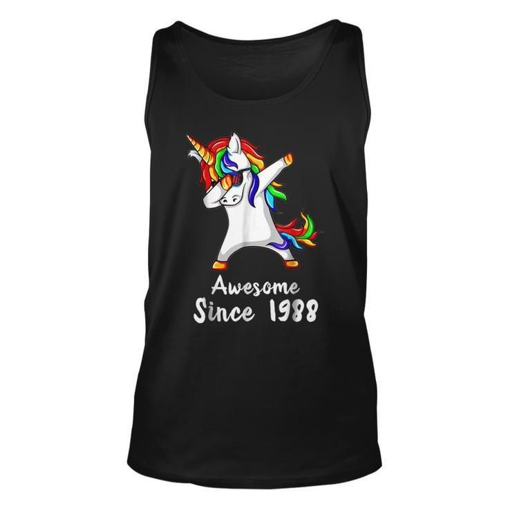 30 Years Old 30Th Birthday Unicorn Dabbing Shirt 1988 Gift Unisex Tank Top