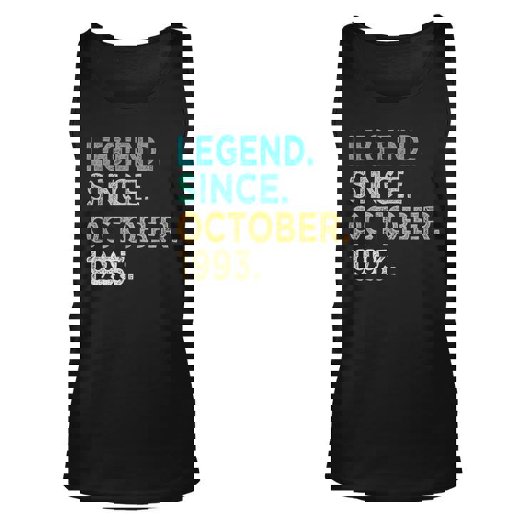 30 Years Old Gifts Legend Since October 1993 30Th Birthday Unisex Tank Top
