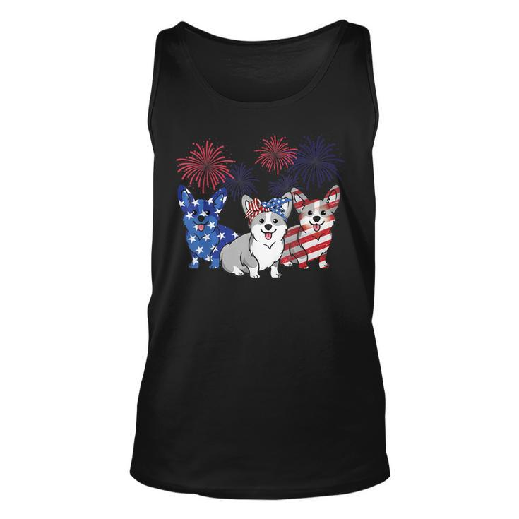 4Th Of July American Flag Corgi Patriotic Dog Mens Womens  Unisex Tank Top