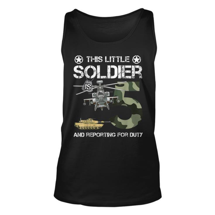 5 Year Old Soldier Camo Army Birthday Themed Military Family  Unisex Tank Top