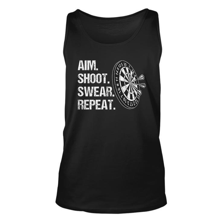 Aim Shoot Swear Repeat Funny Darts Player Men Women Tank Top Graphic Print Unisex