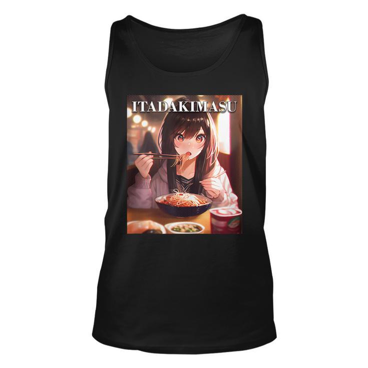 Anime Girl Eating Mukbang Itadakimasu Men's Back Print T-shirt