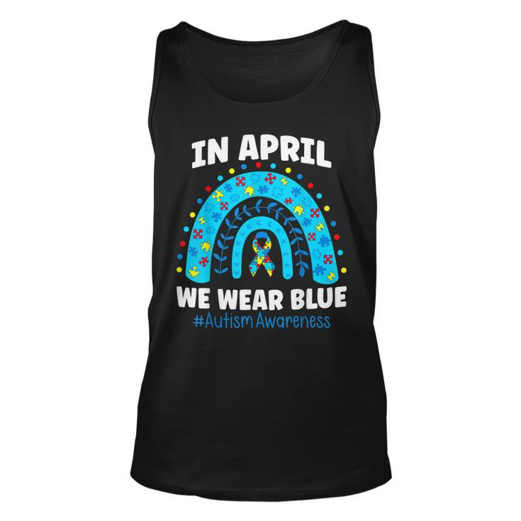 In April We Wear Blue Rainbow Autism Awareness Month Be Kind Tank Top