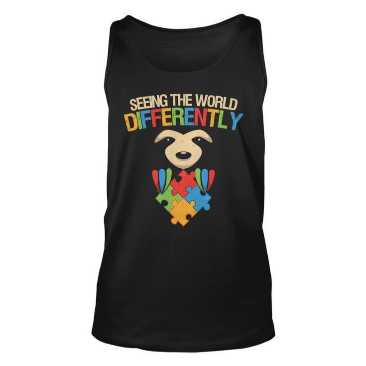 Autism Autistic Seeing The World Differently Autism Awareness Sloth Autism Awareness Unisex Tank Top