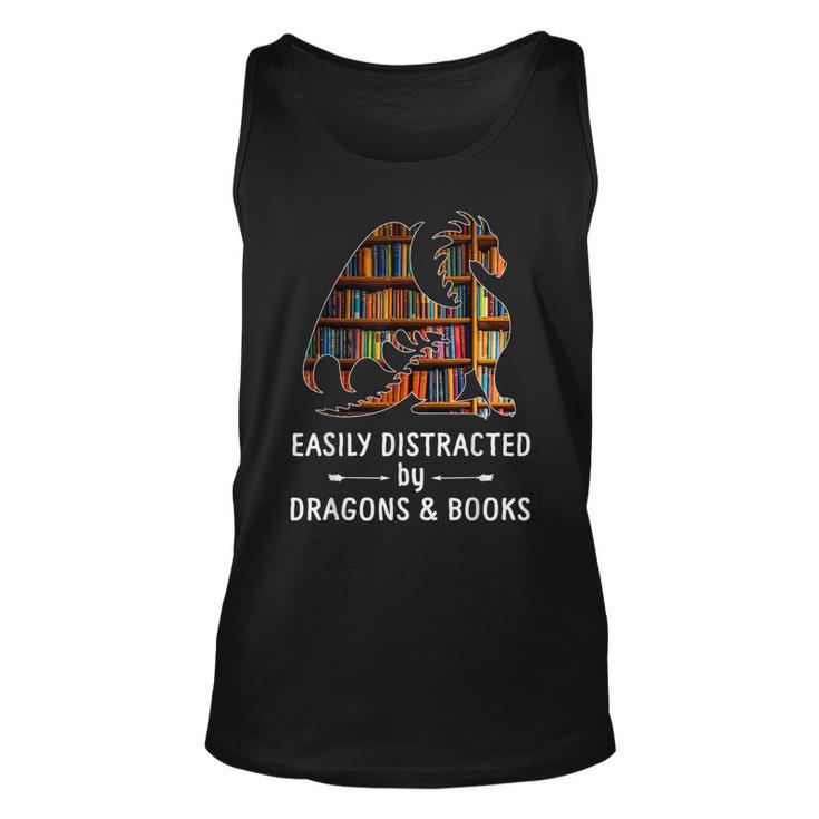 Awesome Dragons  Easily Distracted By Dragons And Books  Unisex Tank Top