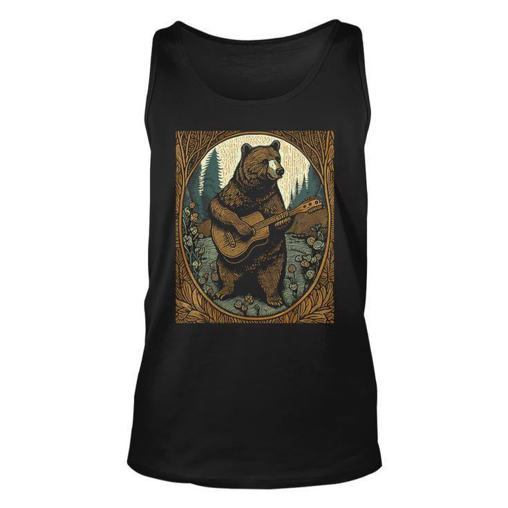 Bear Playing Guitar Vintage Cottagecore Funny Cute Music  Unisex Tank Top