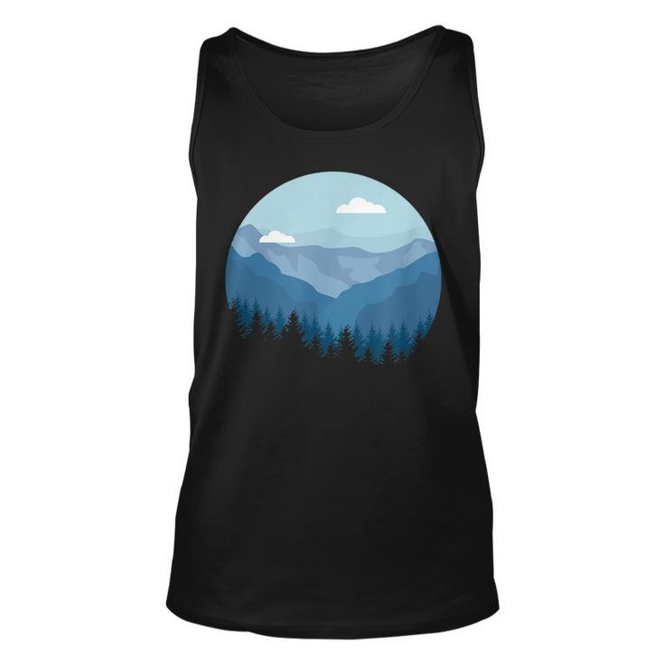 Blue Mountain And Forest Scene Silhouette  Unisex Tank Top