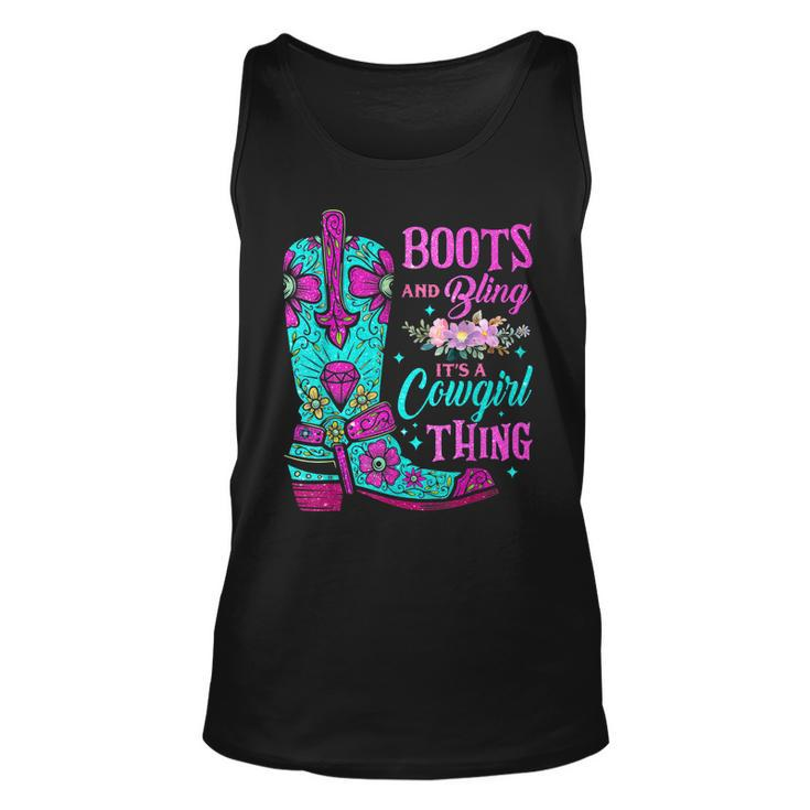 Boots And Bling Its A Cowgirl Thing Rodeo Hat Funny Unisex Tank Top