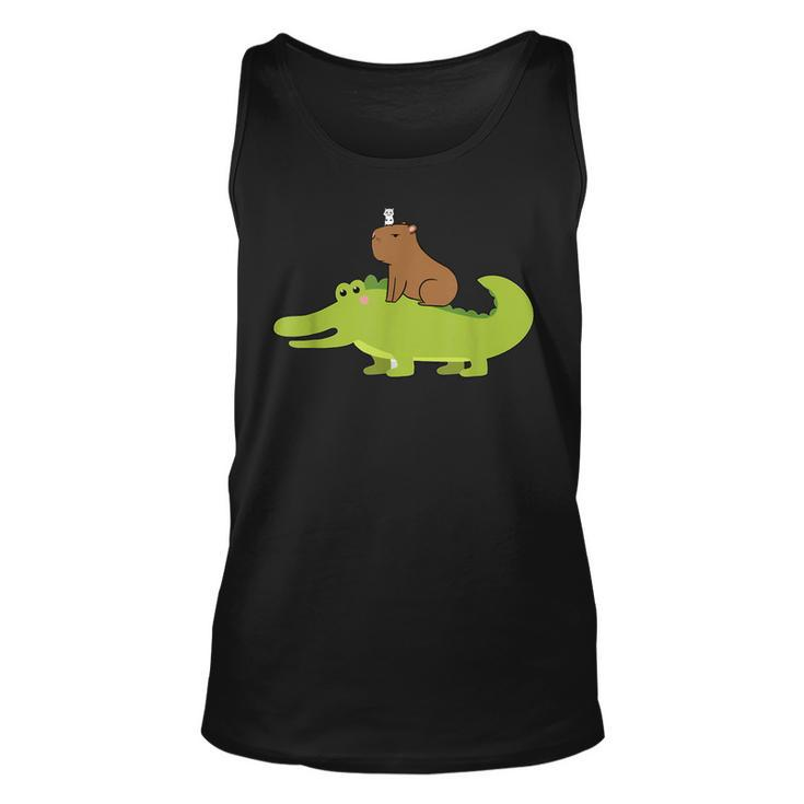 Capybara Riding Alligator Pet Dad Mom Boy Girl Kids Outfit  Unisex Tank Top
